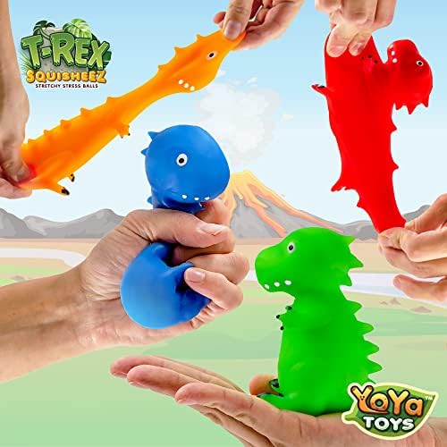 Yoya Toys T-Rex Squisheez Squishy Stress Halls כדורים | צעצועים בצורת דינוזאור נמתחים של דינוזאור